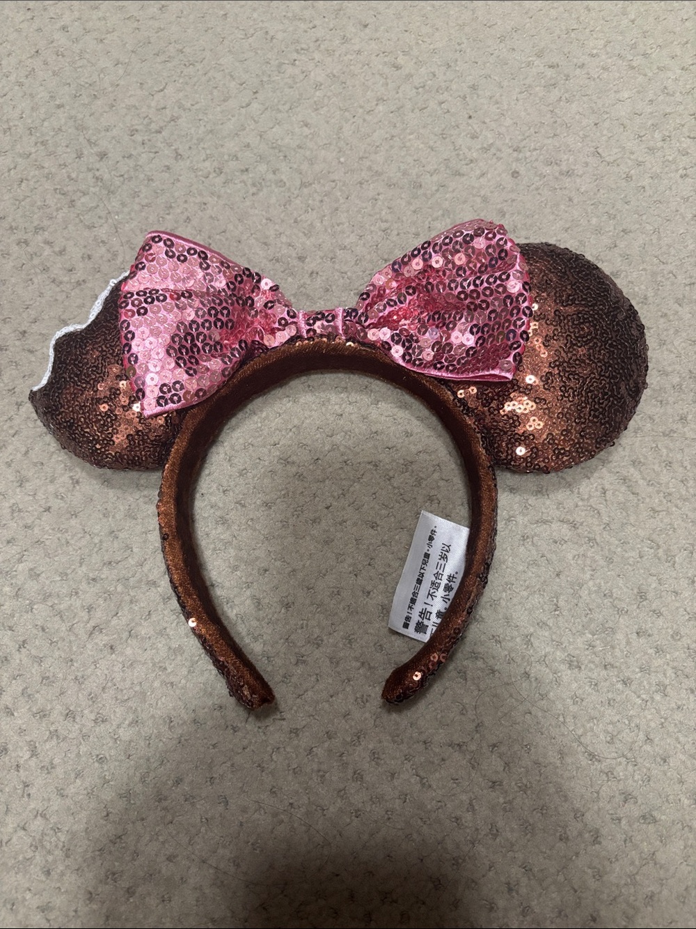 Disney Rose Gold Sequin Minnie Ears Headband with Pink Bow - Kids Accessories